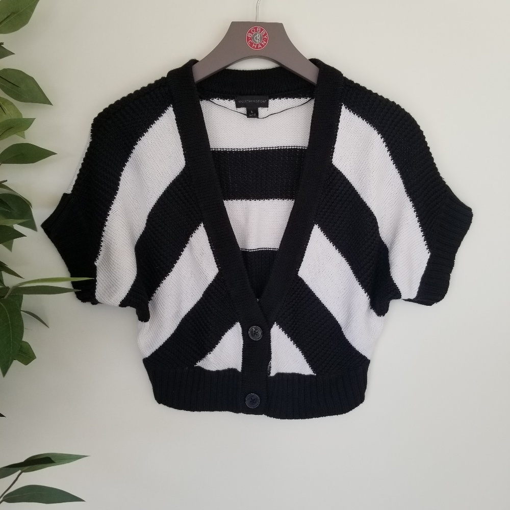 Worthington Black & White Knit Cardigan Sz L